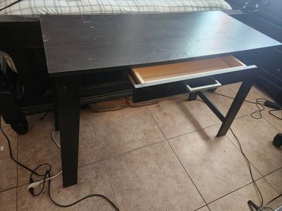 Nlack Wooden End Table/TV Stand with Single Drawer and Silver Handle