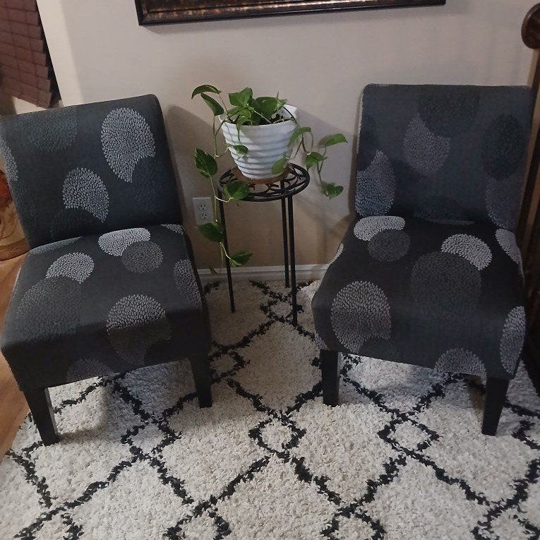 Pair of Upholstered Accent Chairs with Dark Gray Patterned Fabric