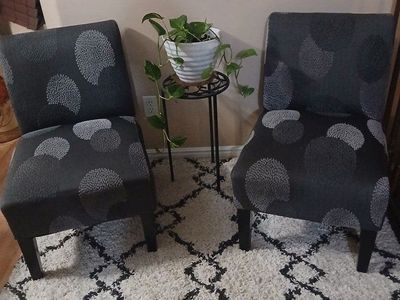 Pair of Upholstered Accent Chairs with Dark Gray Patterned Fabric