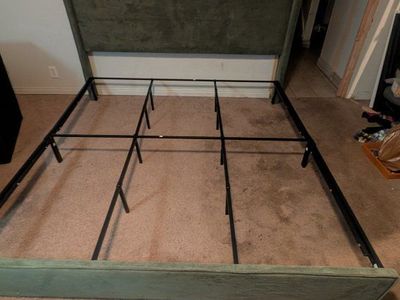 King Size Upholstered Platform Bed Frame with Headboard - Green Fabric
