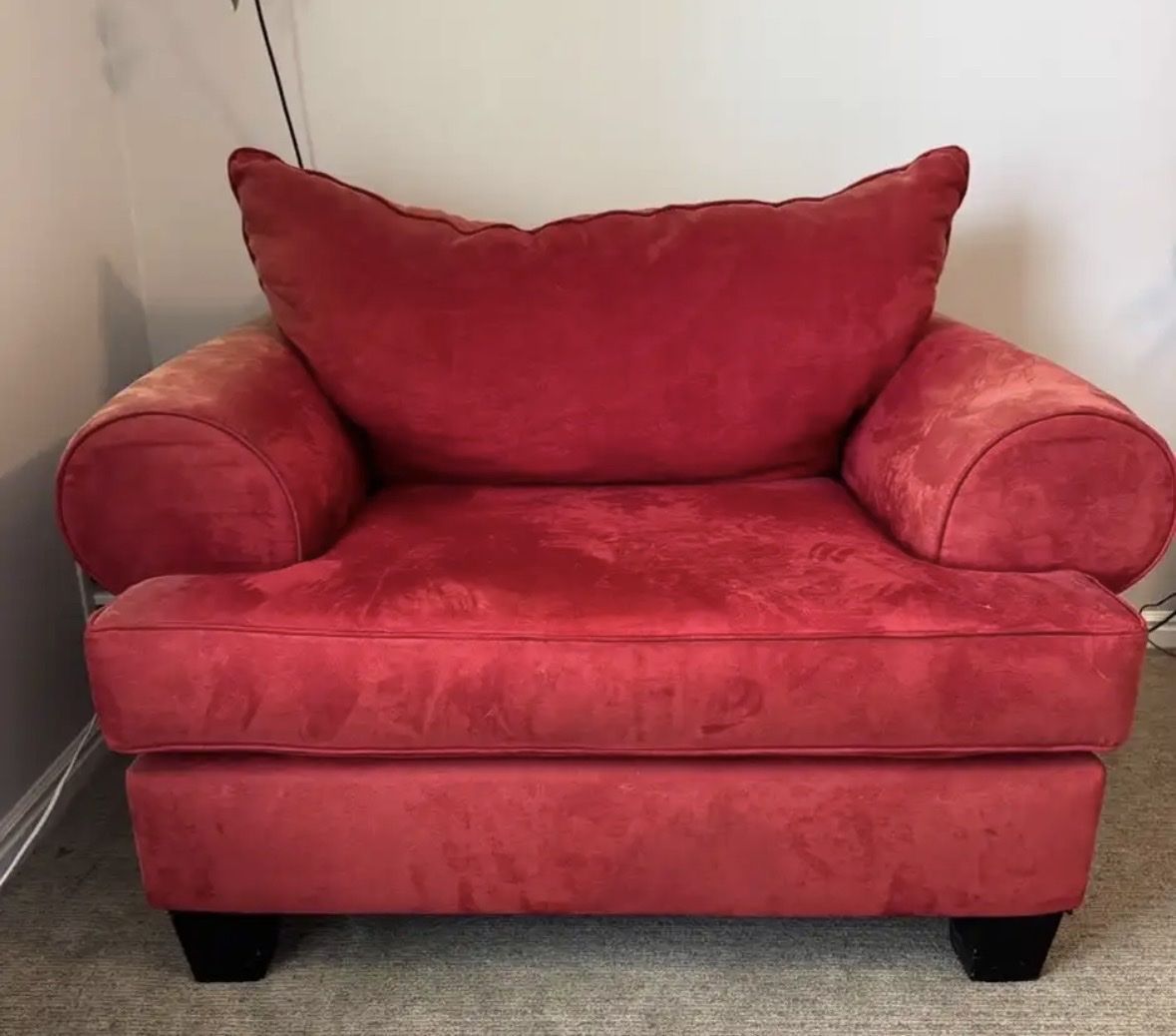 FREE Red Microfiber Oversized Armchair / Chair-and-a-Half with Thick Cushions