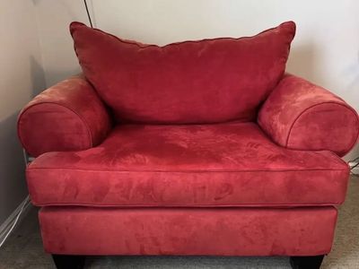 FREE Red Microfiber Oversized Armchair / Chair-and-a-Half with Thick Cushions