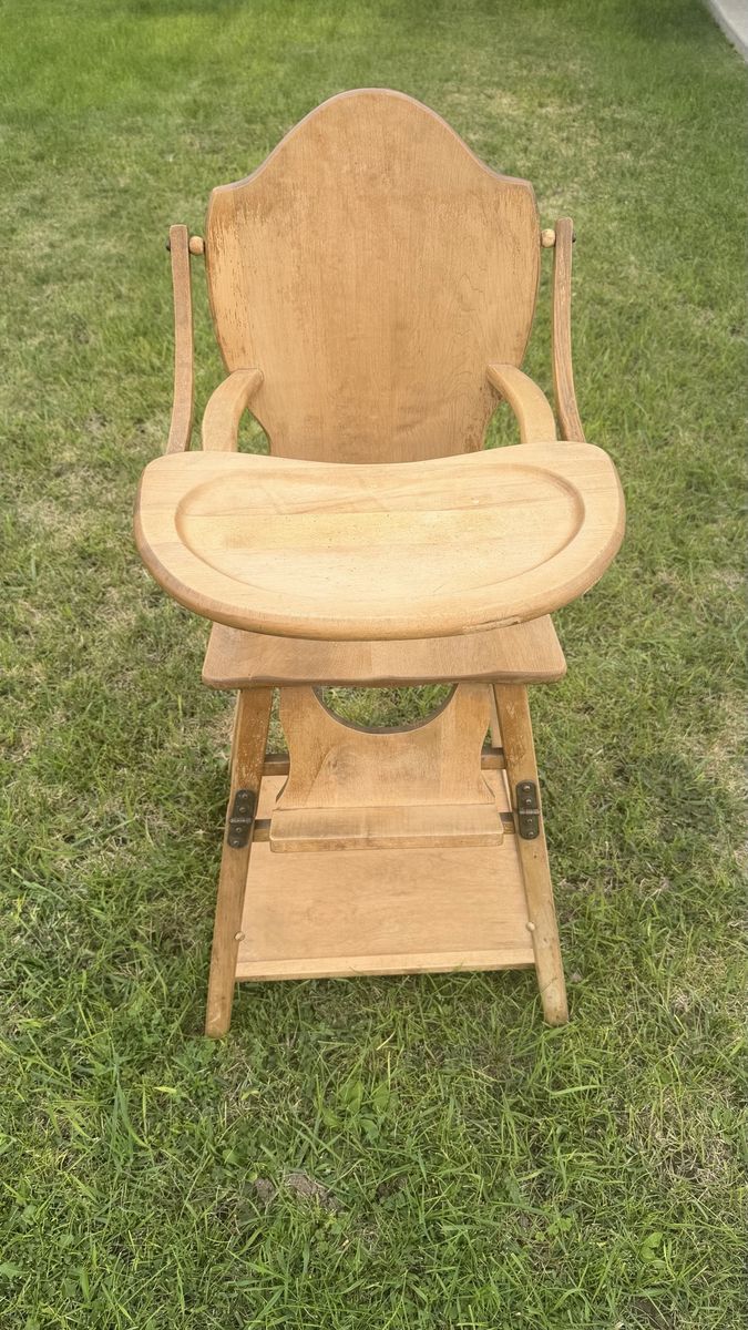 Vintage Wooden High Chair Convertible Table Child Seat