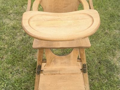 Vintage Wooden High Chair Convertible Table Child Seat