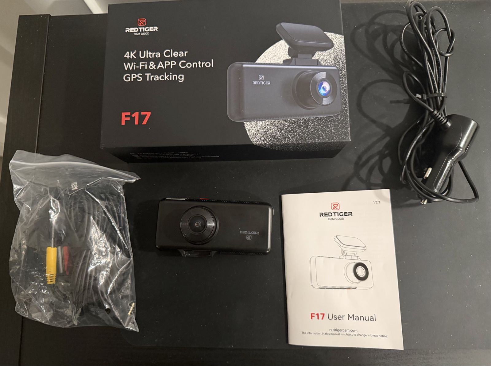 REDTIGER F17 3-Channel 4K Dash Cam with Wi-Fi, GPS, and Night Vision