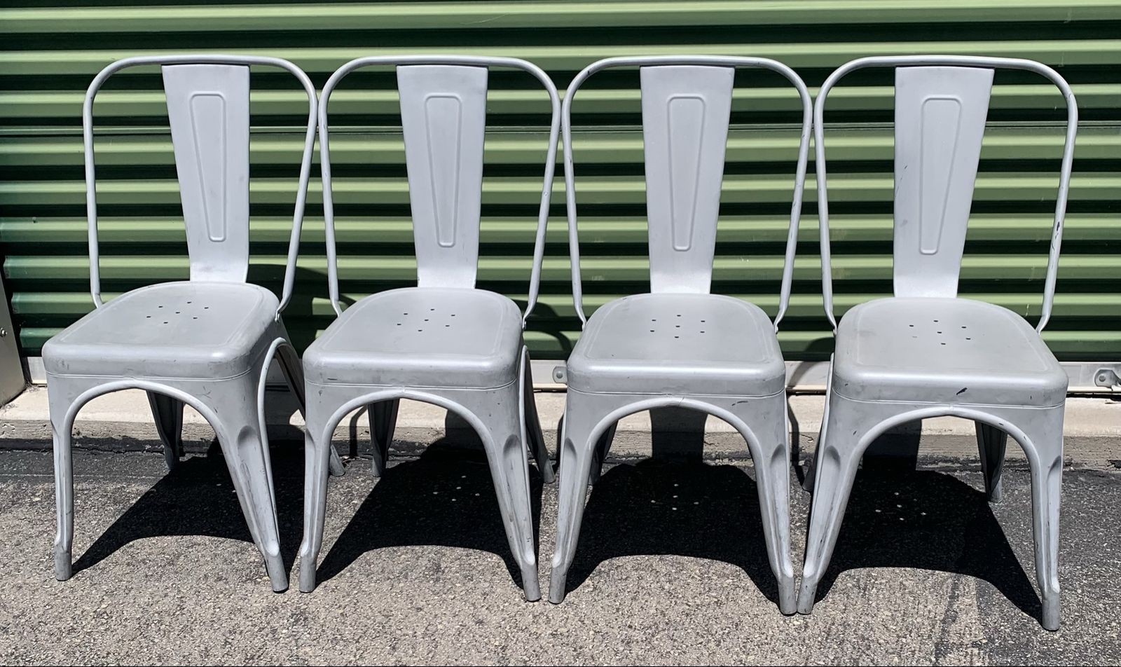 Set of 4 Tolix-Style Industrial Metal Dining Chairs – Grey