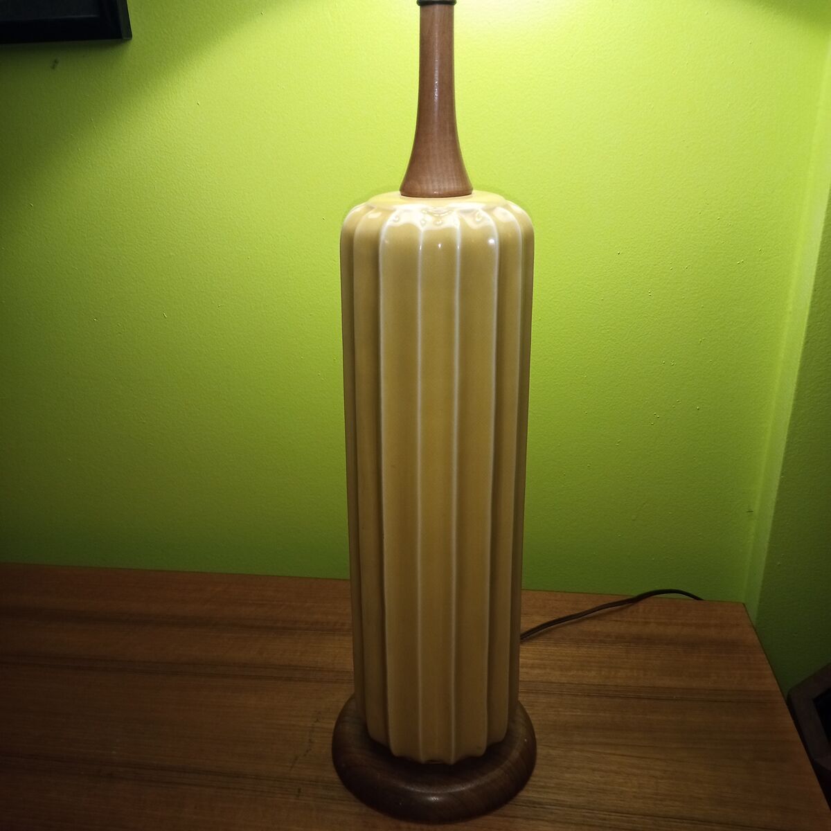 Ceramic and walnut mid century lamp