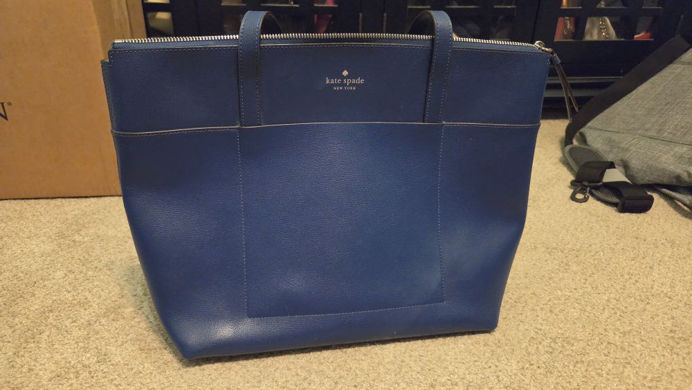 Kate Spade New York Blue Leather Tote Shoulder Bag Zip Top