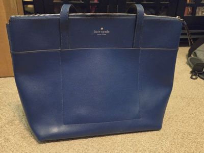 Kate Spade New York Blue Leather Tote Shoulder Bag Zip Top