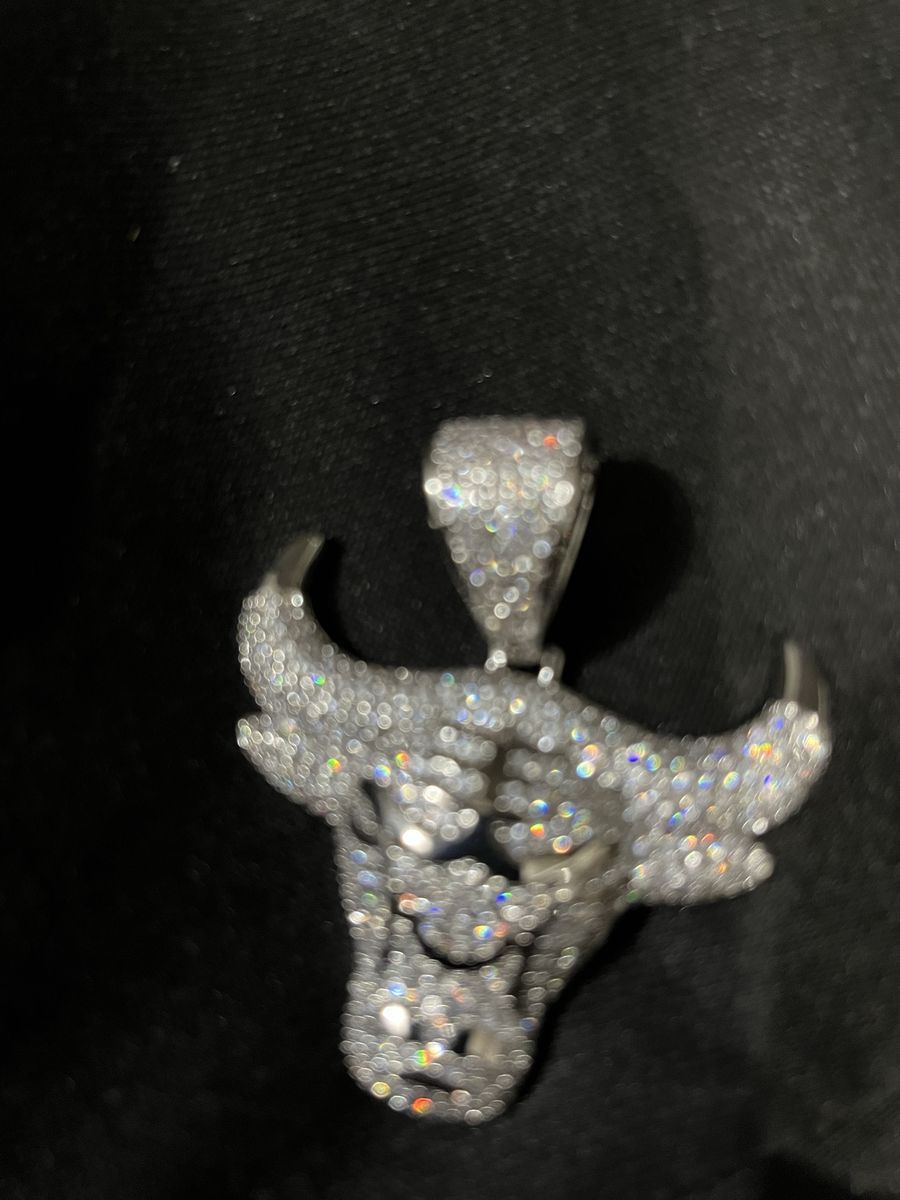 Iced Out Bull Pendant Necklace Silver Tone