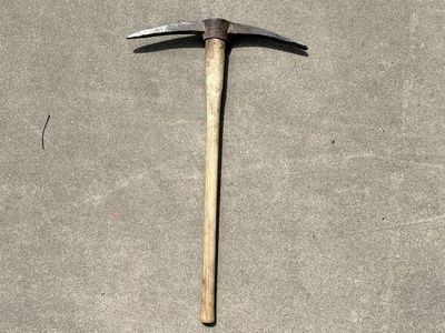 3’ tall antique pickaxe. Mining, railroad. 23.25”w vintage pioneer tools. Great Halloween decoration