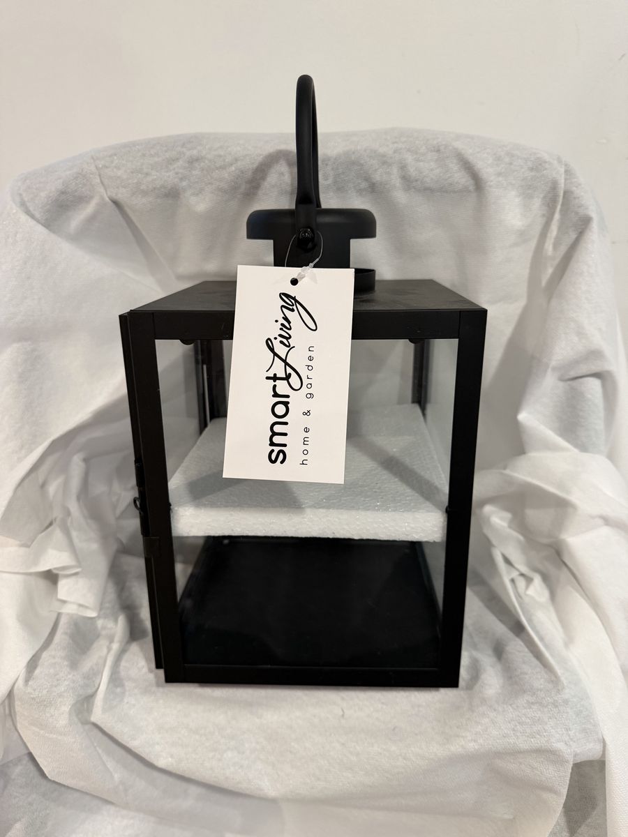 Smart Living Home & Garden Huntington 11" Matte Black Vessel-Style Lantern with Glass Panels