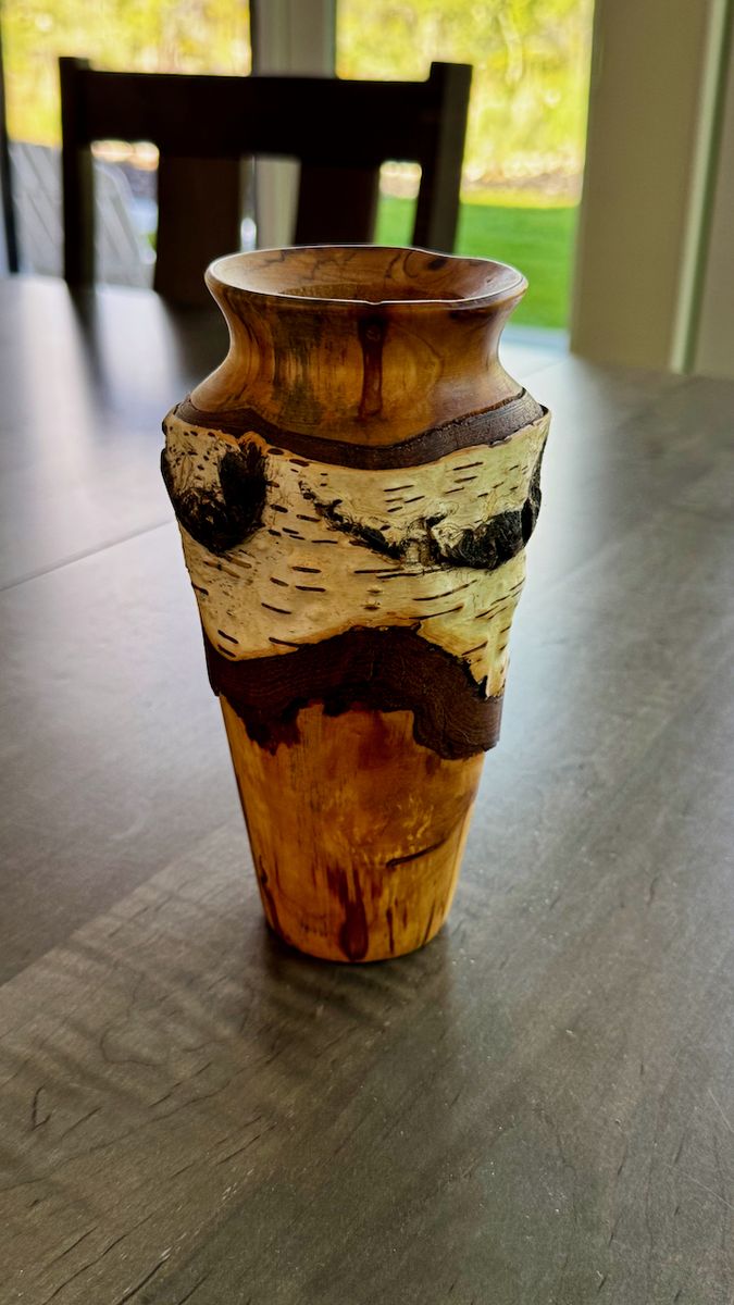 Signed Joseph Thompson "LatheCraft" Birch Vase - 7.5" Wood Art