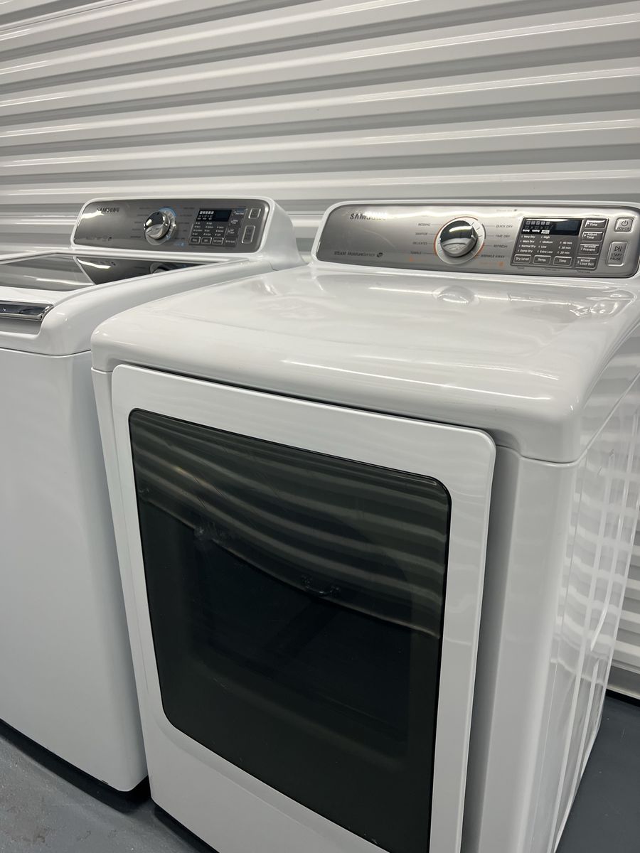 Samsung White Top Load Washer & Electric Dryer Set - Smart Care & Active WaterJet