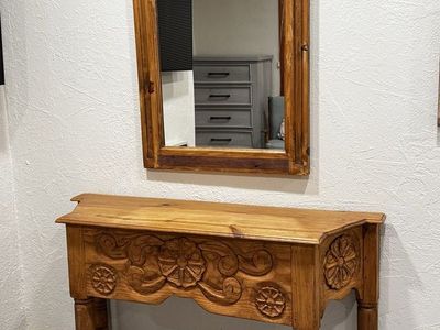 Hand Carved Wooden Mirror & Console Table