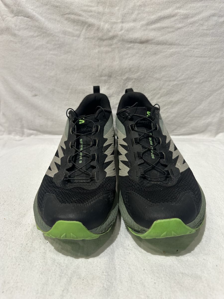 Salomon men’s size 11 Sense Ride 5 black mesh trail shoes in lightly used condition.