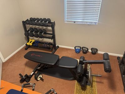 Home Gym Set. Marcy Home Gym Weight Bench LIANXIN Power Tower w/ Dumbbell Rack & Weights