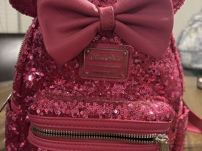 Loungefly Disney Parks Minnie Mouse Sequin Mini Backpack - Pink with Bow
