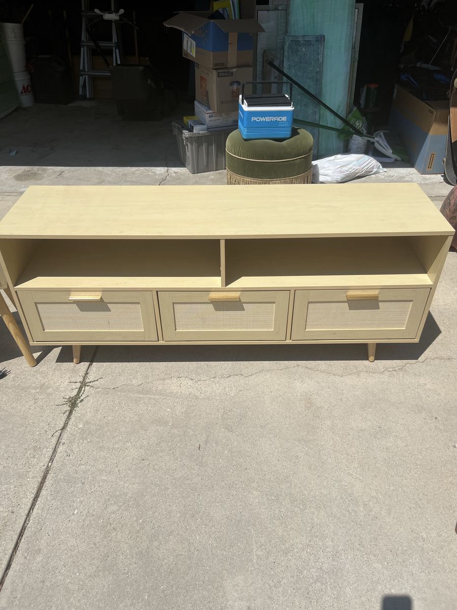 Console TV Stand with Rattan Drawers - 60 In