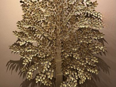 Grand Vertical 14K Gold Leaf Tree Wall Sculpture (46" x 72")