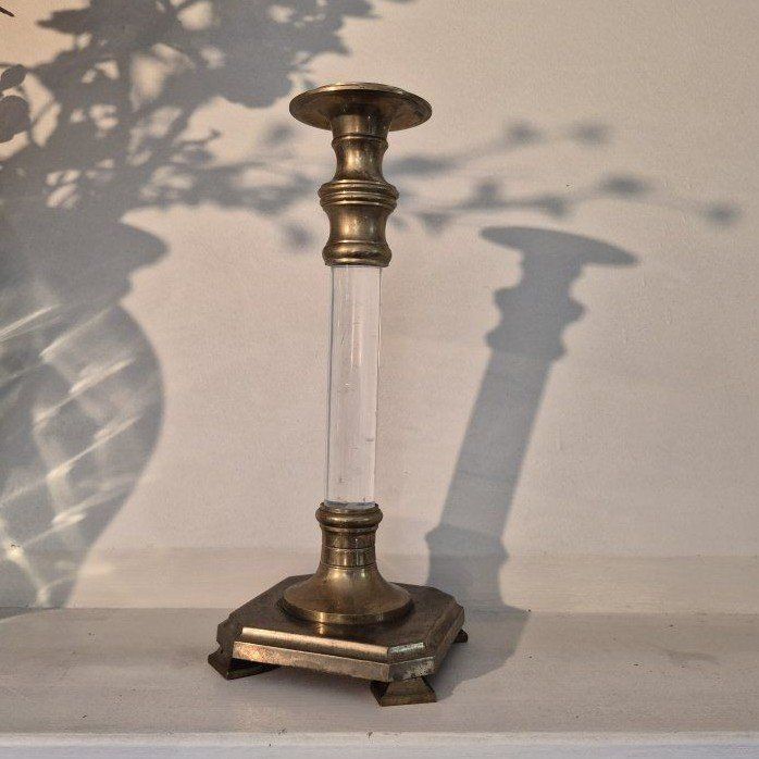 Vintage Brass & Acrylic Candlestick Holder - Elegant Home Decor Accent