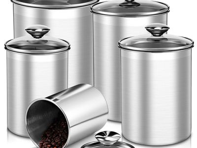5-Piece Stainless Steel Kitchen Canister Set with Airtight Glass Lids (brand new)