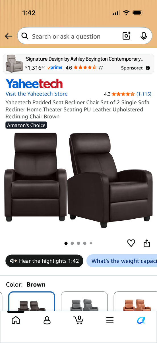 Recliner Yaheetch Brand