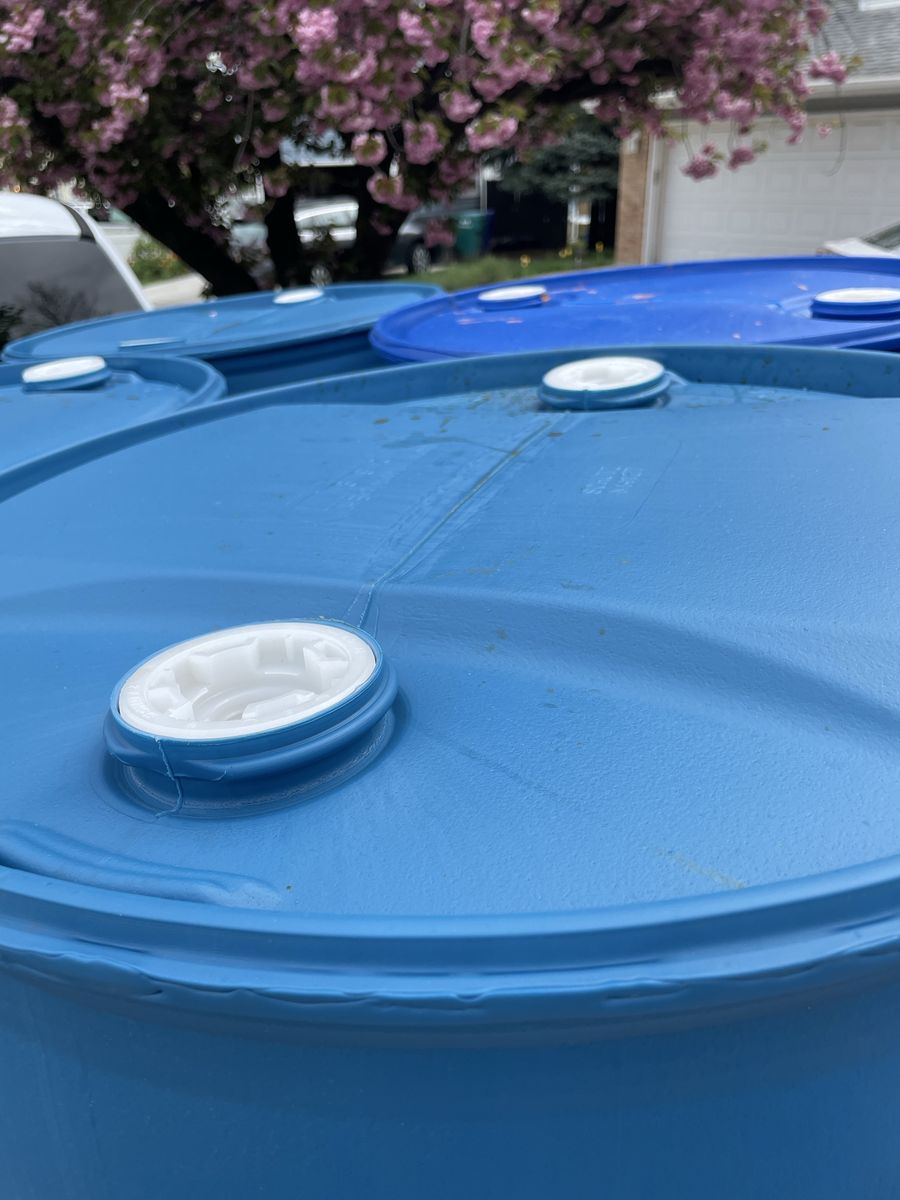 55-Gallon Blue Plastic Storage Drums with Bung Caps