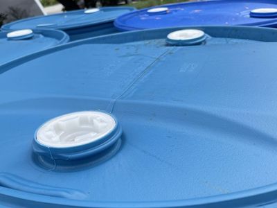 55-Gallon Blue Plastic Storage Drums with Bung Caps