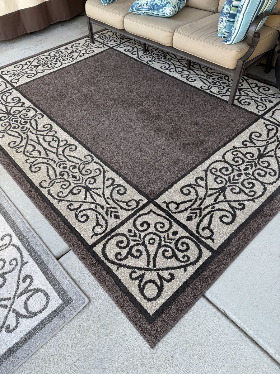 Brown and Beige Scroll Pattern Area Rug