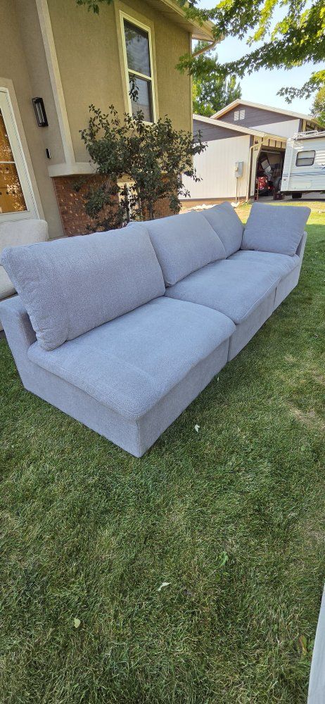Light Grey Fabric 3-Piece Modular Sectional Sofa