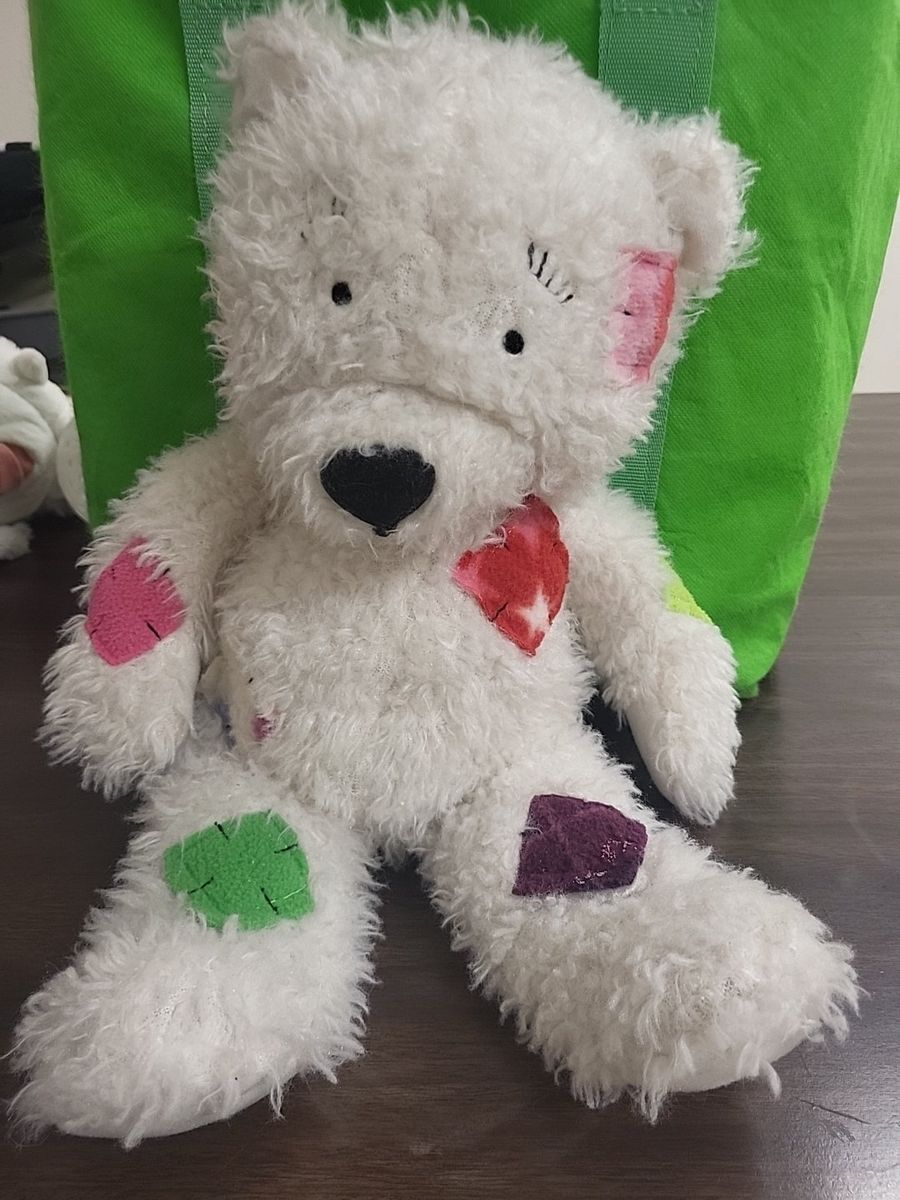 Fiesta Concession Corp 2010 White Teddy Bear Plush with Colorful Patches
