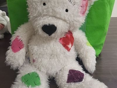 Fiesta Concession Corp 2010 White Teddy Bear Plush with Colorful Patches