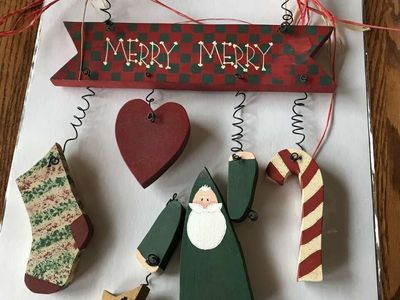 Merry Merry Hand-painted Wood Hanging, Grapevine Wreaths, Dolls, Duck, Horse, House and Hearts Decorated Wood Pieces
