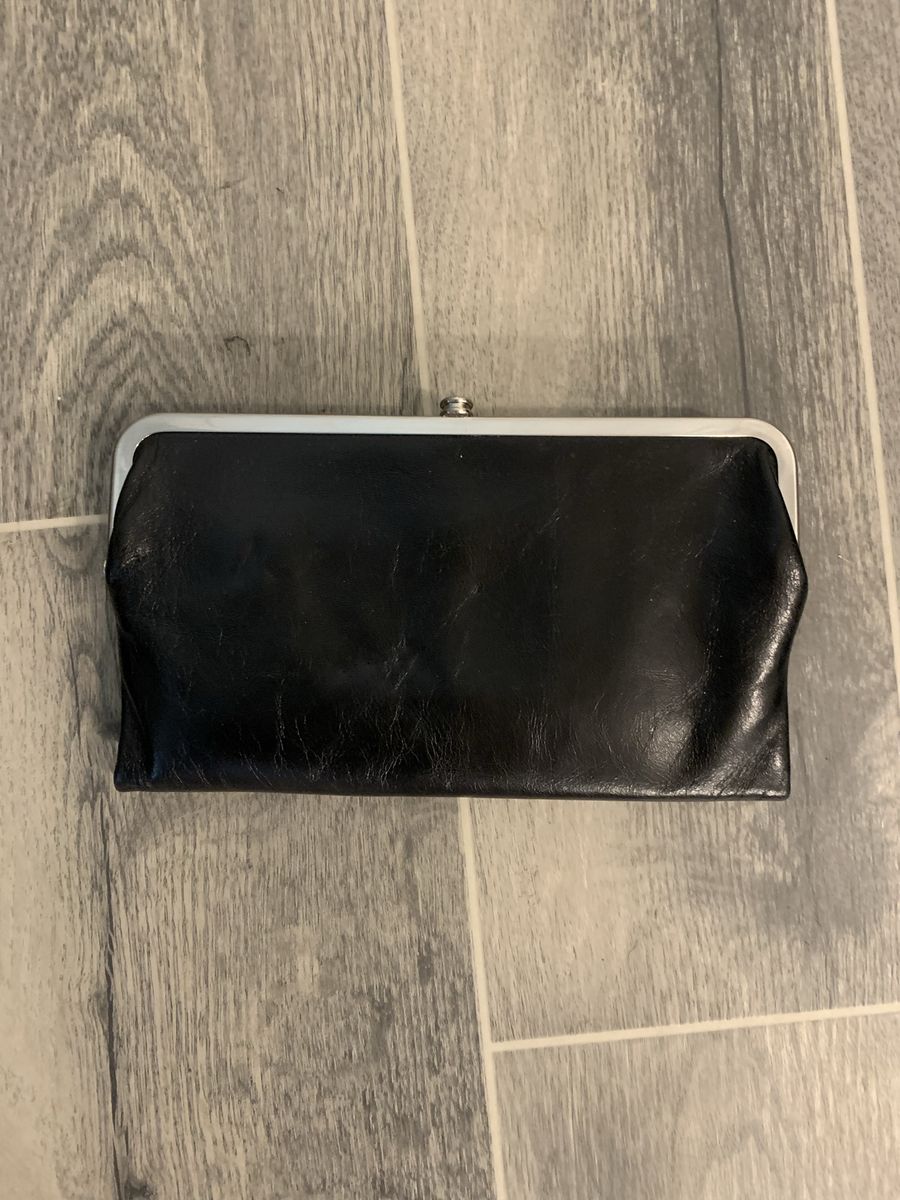 Hobo Black Leather Kiss Lock Frame Wallet
