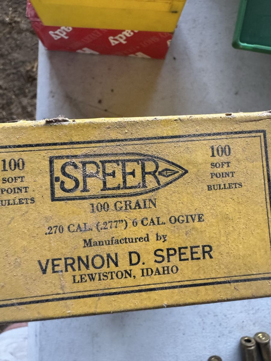 Vintage Speer .270 Cal 100 Grain Soft Point Bullets Box & Powder Measures