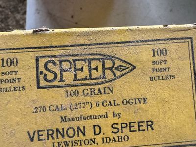 Vintage Speer .270 Cal 100 Grain Soft Point Bullets Box & Powder Measures