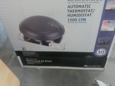 Air Vent Inc. Automatic Thermostat/Humidistat Roof-Mounted Attic Fan, 1500 CFM, for 2100 sq. ft.