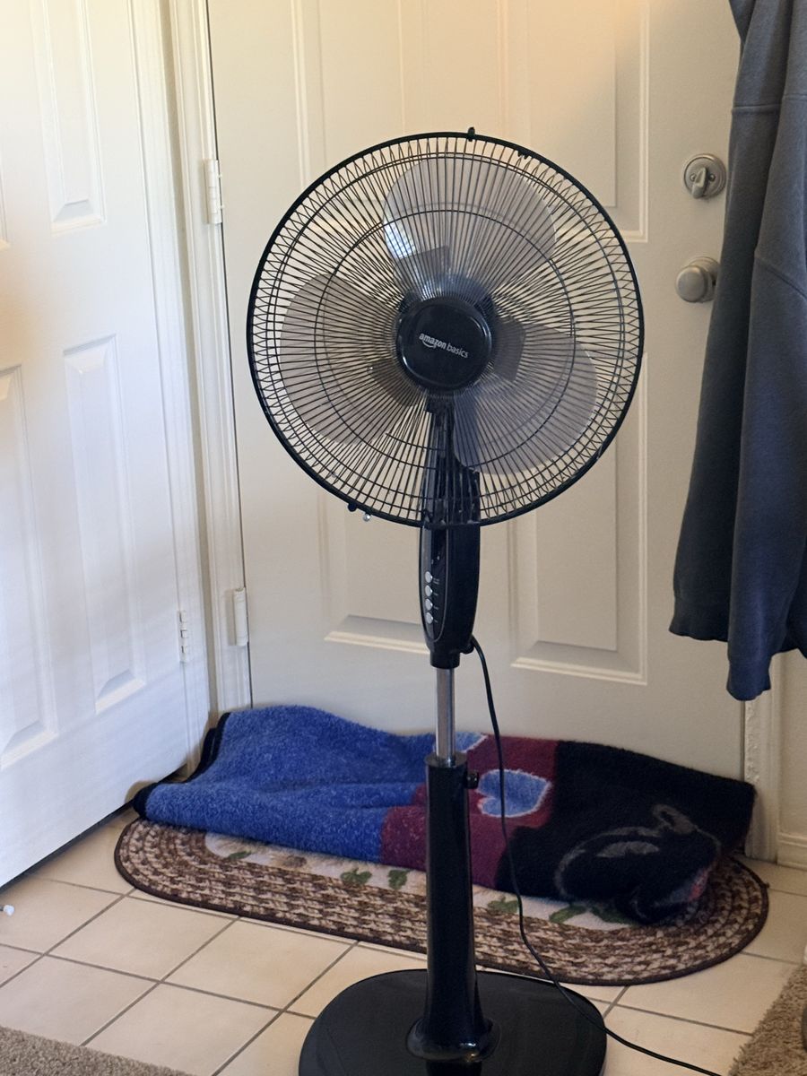 Amazon Basics 16-Inch Black Pedestal Fan with Remote Control, 3 Speed Settings