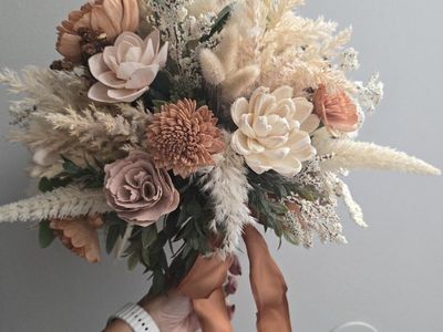 Terracotta Boho Wedding Floral Rentals – Double-Duty Arch Set & Bouquet