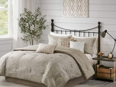 Madison Park Walter Comforter-Luxe Seersucker Print Design All Season Down Alternative Bedding, Matching Shams, Bedskirt, Decora