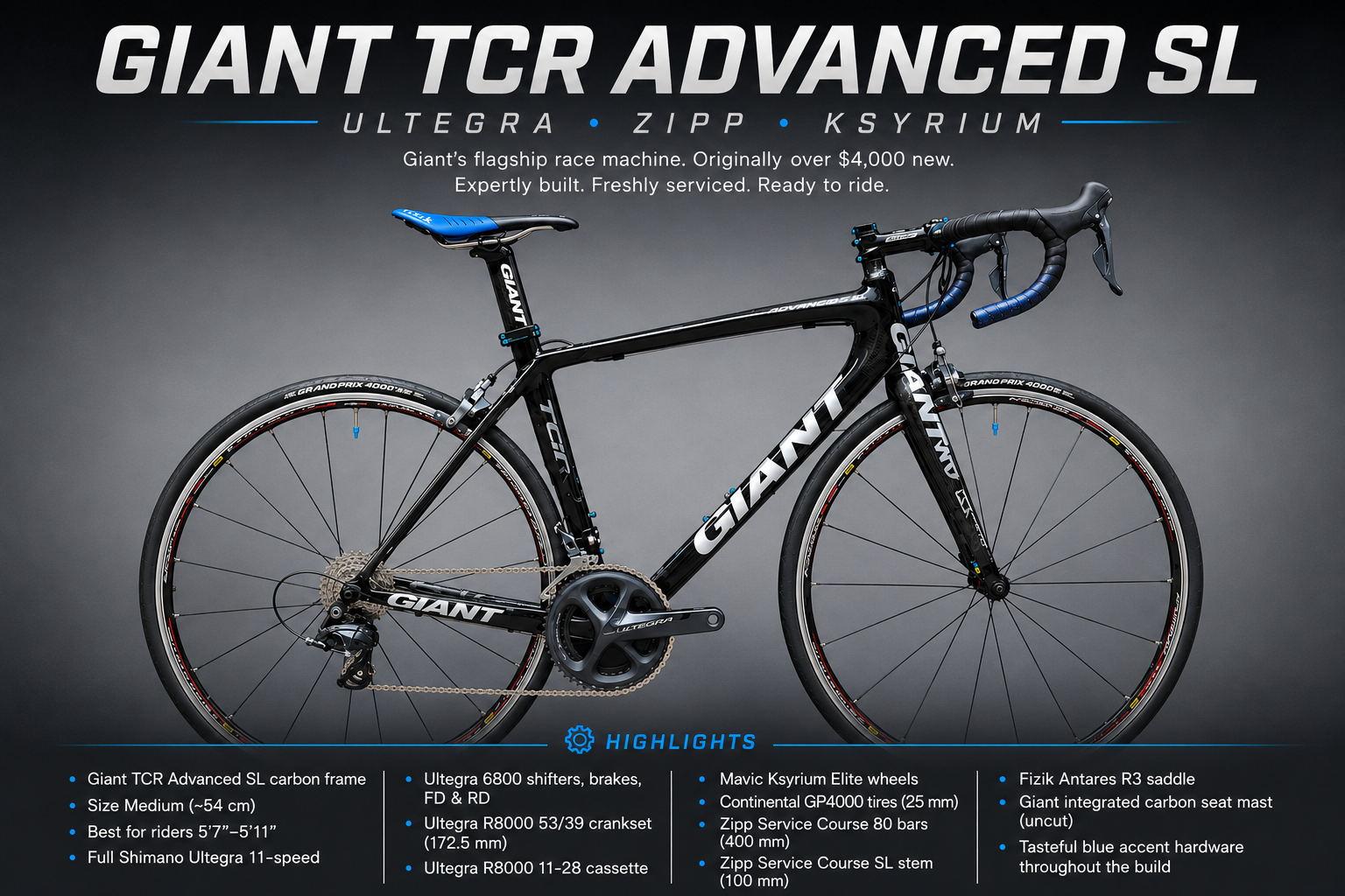 Giant TCR Advanced SL 2 Carbon Road Bike – Flagship Carbon Frame – Ultegra 11-Speed
