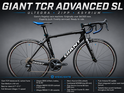 Giant TCR Advanced SL 2 Carbon Road Bike – Flagship Carbon Frame – Ultegra 11-Speed