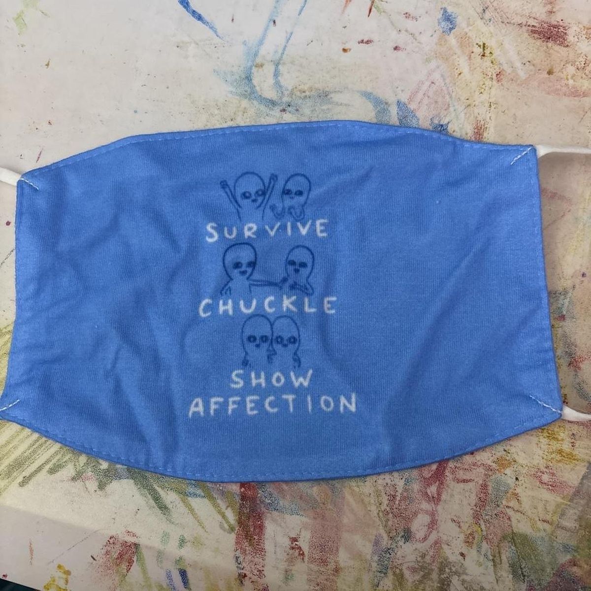 Strange Planet Graphic Cotton Face Mask - "Survive Chuckle Show Affection"