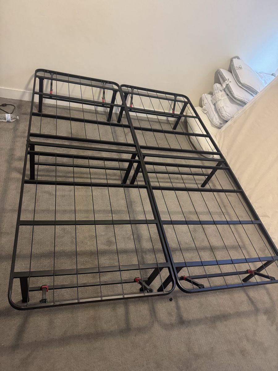 Metal Platform Bed Frame Folding Black Queen Size