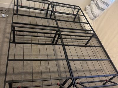 Metal Platform Bed Frame Folding Black Queen Size