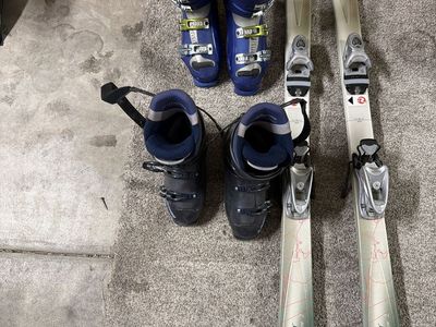 Rossignol Saphir Snow 2 Downhill Skis with Bindings & 2 Pairs Ski Boots (Lange 25.5, Salomon 27.5)