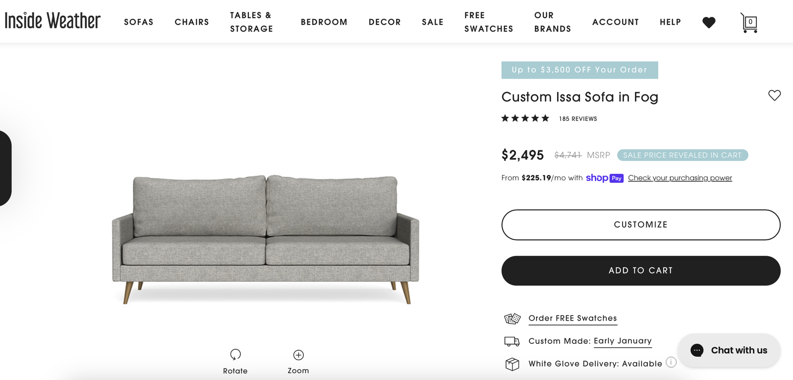 Inside Weather Issa Sofa – Fog (Excellent Condition)