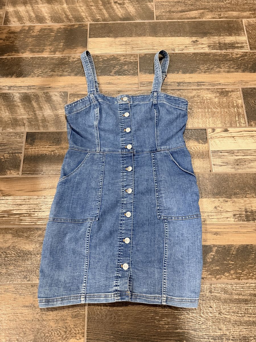 H&M Divided Denim Button-Front Mini Overall Dress Size 10 (Fits like a Size Medium) 