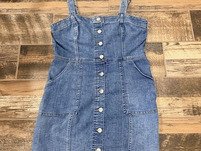 H&M Divided Denim Button-Front Mini Overall Dress Size 10 (Fits like a Size Medium)